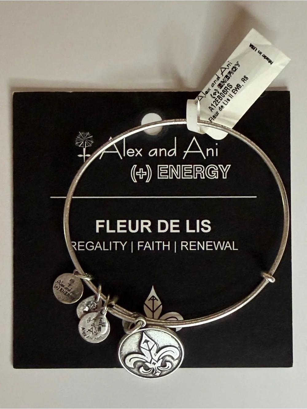 Alex and Ani Silver Fleur de Lis Charm Bangle Bracelet